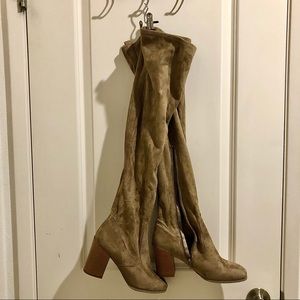 OTK Tan/Beige Faux suede chunky heeled Tall Boot